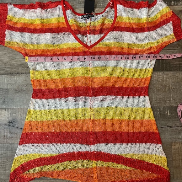 Dolce Cabo micro mesh sequined striped v neck cold shoulder top sz M NWT - Picture 7 of 10